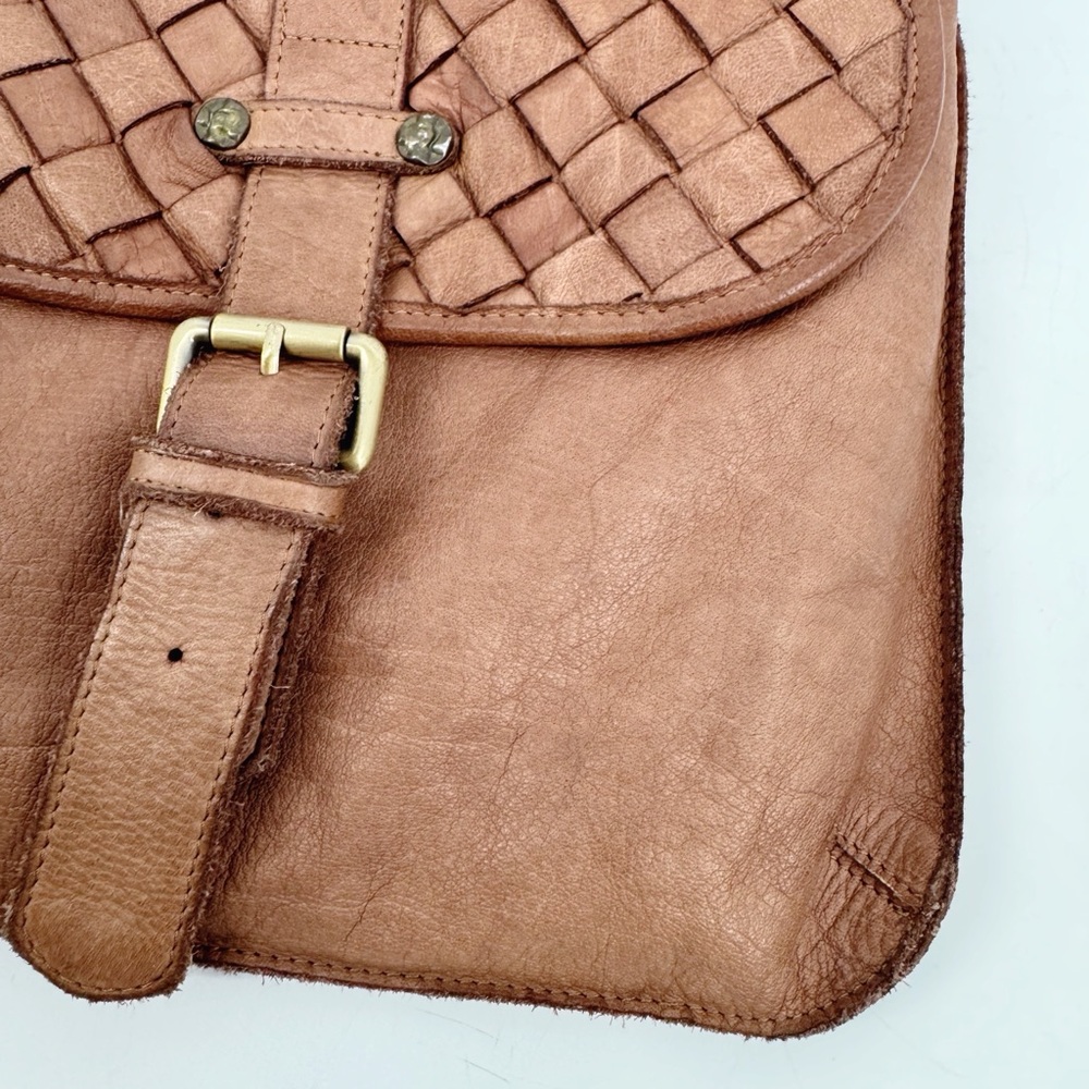 Civico 93 Genuine Leather Woven Flap Crossbody Bag Brown Made in Italy - Picture 3 of 12